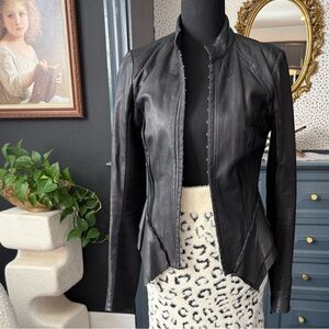 Hinge Black Leather Jacket for Women